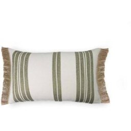 TAPIDECOR Cojín rayas verde-blanco con fleco rafia 60x40