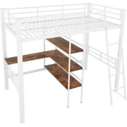 ComfortXL Cama alta infantil 90x200 cm con escritorio y estanterías blanca