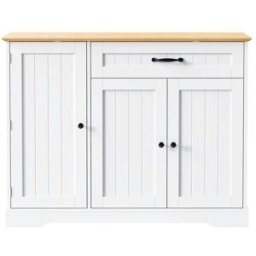 Urban Meuble Aparador moderno de madera blanca y natural con 3 puertas y 1 cajón