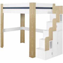 ID Kids Cama alta con colchón natural blanco y madera 140x190 cm