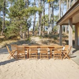 Tikamoon Conjunto de jardín rectangular de acacia maciza con 12 sillas