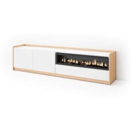 Skraut home Mueble tv efecto madera blanco roble 208x37x50cm chimenea efecto fuego