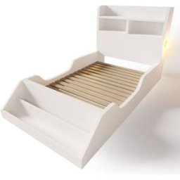 MODFU Cama individual 90x200 cm con luces y estante para libros blanca