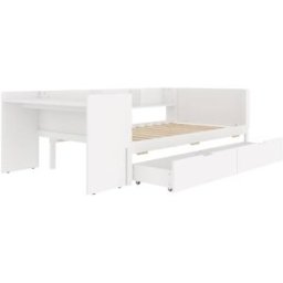 MODFU Cama infantil de madera blanca 90 x 200 cm con escritorio y 2 cajones
