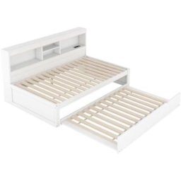 MODFU Cama infantil con cama extraíble y LED de aglomerado 90x200 cm, blanca