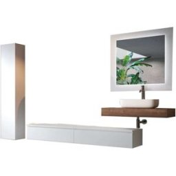 AQA DESIGN Mueble de baño de 8 piezas en melamina nogal/blanco mate