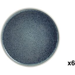 NIYLO Conjunto de 6 platos en gres esmaltado azul 26x26x2 cm