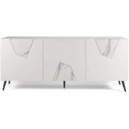 MondoViro Aparador con 3 puertas madera blanco efecto mármol 180x50 cm 80h