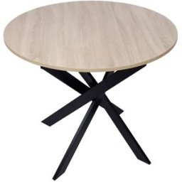Skraut home Mesa comedor redonda efecto madera de roble y negro 90x90x77cm