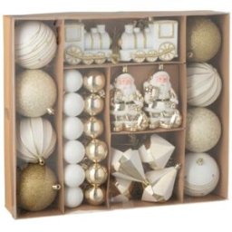 J-line Caja de 55 adornos navideños de plástico verde 38x8x32 cm