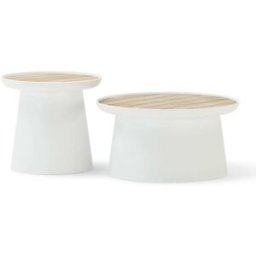Defora Home Set 2 mesas redondas polipropileno con bandeja madera d50/d70 blanco