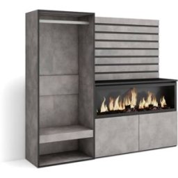 Skraut home Aparador efecto madera cemento 167x35x145cm chimenea efecto fuego