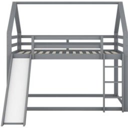 OKWISH Litera infantil gris de madera de pino con tobogán 140x200 cm