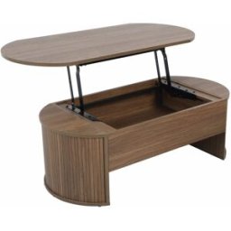 Oviala Mesa de centro ovalada con mesa elevable efecto madera oscura