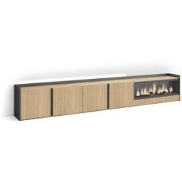 Skraut home Mueble tv efecto madera roble y negro 315x35x50 chimenea efecto fuego