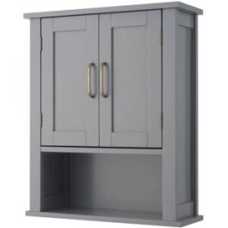 Teamson Armario de pared para baño de mdf gris con estante abierto