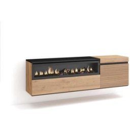 Skraut home Mueble tv efecto madera roble 150x35x45cm chimenea efecto fuego