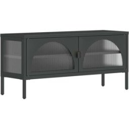 Maison Chic Mueble tv vidrio y acero negro 105x35x50 cm