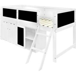 ComfortXL Cama alta infantil 90x200 cm con armario y pizarra blanca