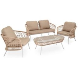Koketto Home Conjunto de sofas de jardín beige de 4 plazas con mesa