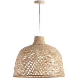 ELS BANYS Lámpara techo bambú natural estilo boho con cable textil crema