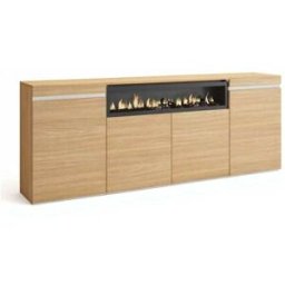 duehome Aparador de 4 puertas con chimenea integrada 203 cm roble arena blanco
