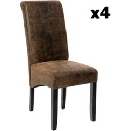Tectake 4 sillas de comedor ergonómicas, símil cuero, tapizadas marrón antiguo