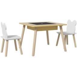 AIYAPLAY Mesa y sillas infantiles 60x60x44 cm madera natural y blanco