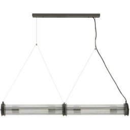 Signature Lámpara araña doble tubo metal galvanizado gris y cristal - a120 cm