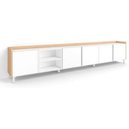 Skraut home Mueble tv efecto madera blanco y roble 309x35x61cm con patas