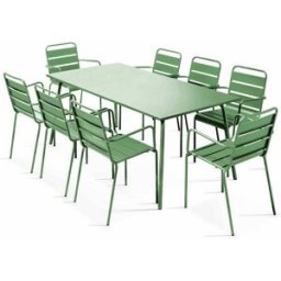 Oviala Conjunto de mesa de jardín y 8 sillones de metal verde cactus