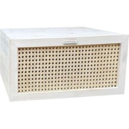 NATYAL Mesita de noche suspendida madera blanco envejecido cajón ratán 40cm
