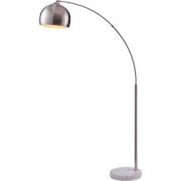 Teamson Lámpara de pie curva de metal gris con base de mármol sintético