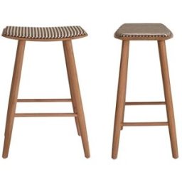 BERAH GETAH Lote de 2 taburetes de teca maciza con asiento de rayas 65 cm