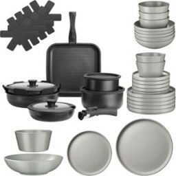 Tectake Set básico de cocina para 6 personas, 41 piezas, gris/negro