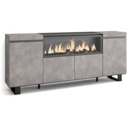 Skraut home Aparador efecto madera cemento 208x35x87cm chimenea efecto fuego