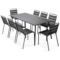 Oviala Conjunto mesa de jardín y 8 sillas de metal gris