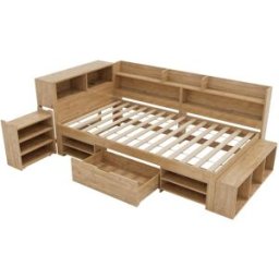 OKWISH Cama infantil natural de madera con almacenaje 90x200 cm