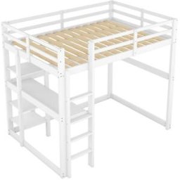 ComfortXL Cama alta infantil 140x200 cm con escritorio y almacenaje blanca