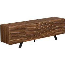 MODFU Mueble tv 160 cm con frente ondulado, almacenaje y patas metálicas
