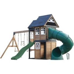 Axi Parque infantil de madera, 2 columpios - tobogán verde y tubular