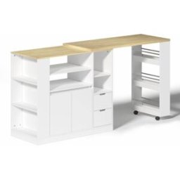 Urban Meuble Mesa de bar extensible con encimera giratoria en madera y blanco