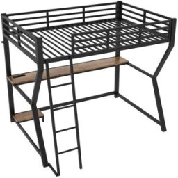 ComfortXL Cama alta infantil 90x200 cm con escritorio USB LED negra