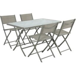 sweeek Mesa de jardín plegable de acero con 4 sillas caqui