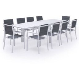 Happy Garden Conjunto de jardín con mesa 132/264 cm gris y aluminio blanco