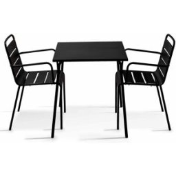 Oviala Conjunto mesa de jardín cuadrada y 2 sillas de acero negro