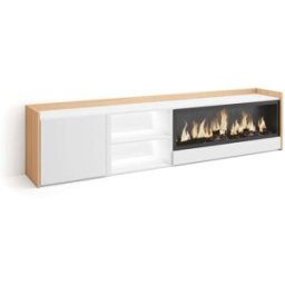 Skraut home Mueble tv efecto madera blanco roble 212x35x50cm chimenea efecto fuego