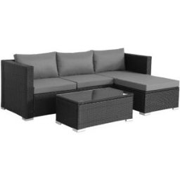 sweeek Conjunto de jardín de resina, 4 plazas, negro