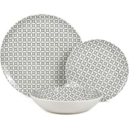Fijalo Vajilla 18 pzs porcelana gris estampada, plato llano: diam.27cm