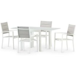 Defora Home Conjunto mesa y sillas jardín 4 plazas aluminio blanco